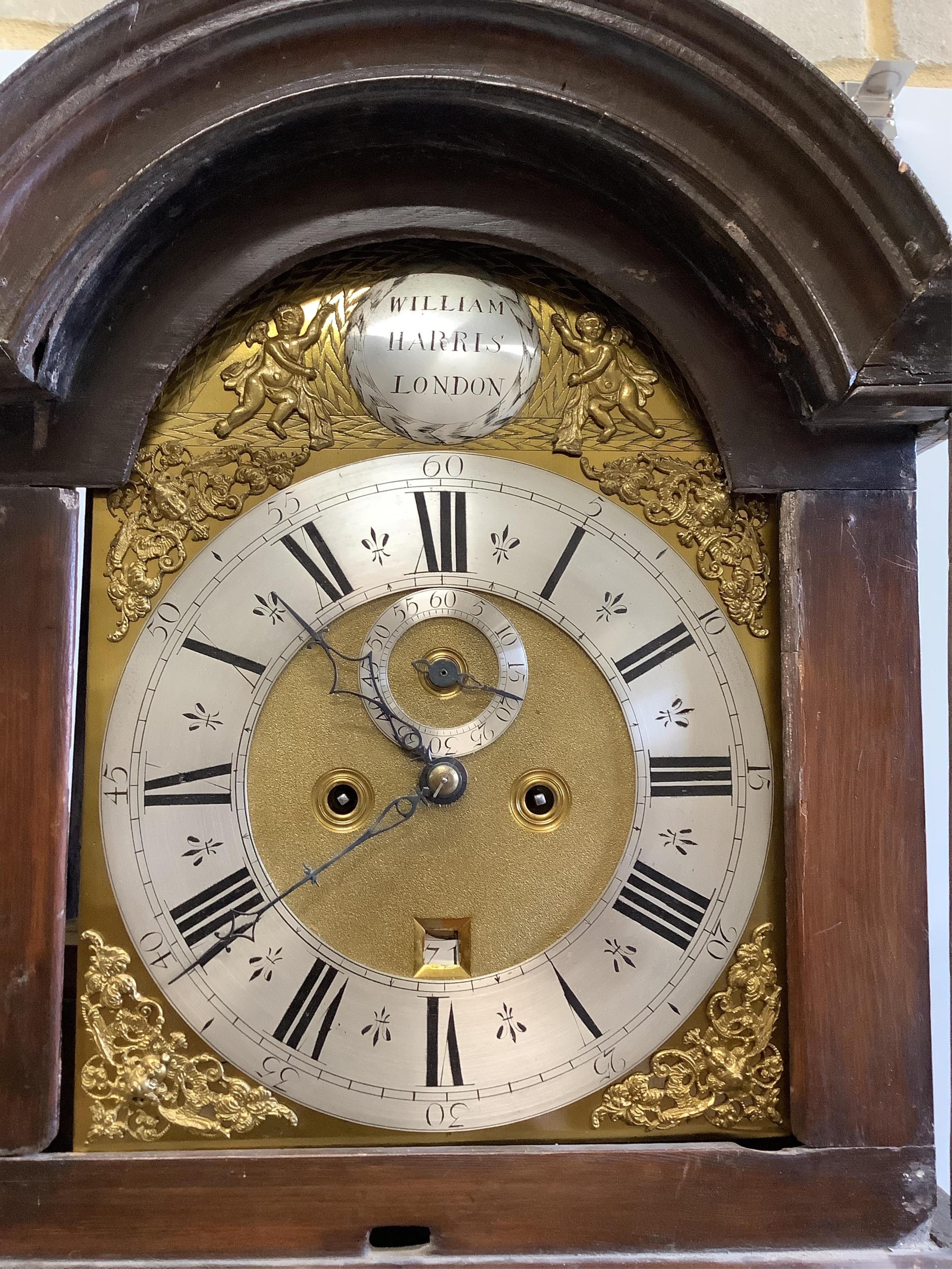 A George III and later oak and mahogany eight day longcase clock marked William Harris, London, height 216cm. Condition - fair